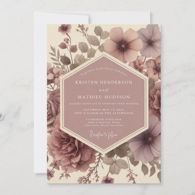 Convite Casamento Romance Flor de Malva (Frente)