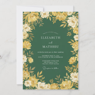 Convite Casamento Romance Flor de Ouro Verde Floresta
