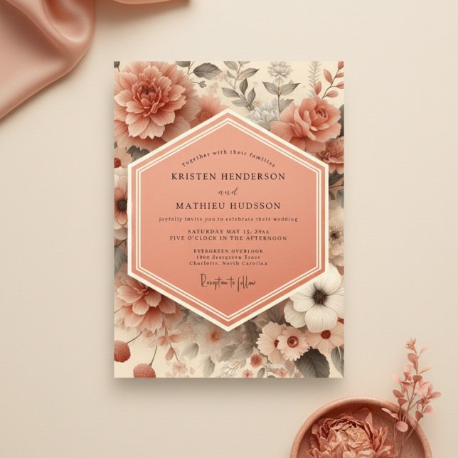 Convite Casamento Romance Flor de Pêssego (Criador carregado)