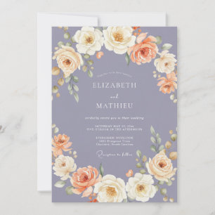 Convite Casamento Romance Flor de Pêssego Lavanda