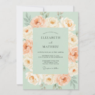 Convite Casamento Romance Flor de Pêssego Menta