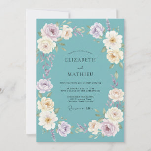 Convite Casamento Romance Flor de Tília Teal