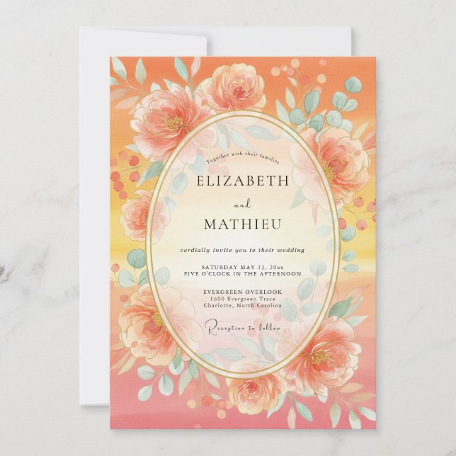 Convite Casamento Romance Florada Coral (Frente)