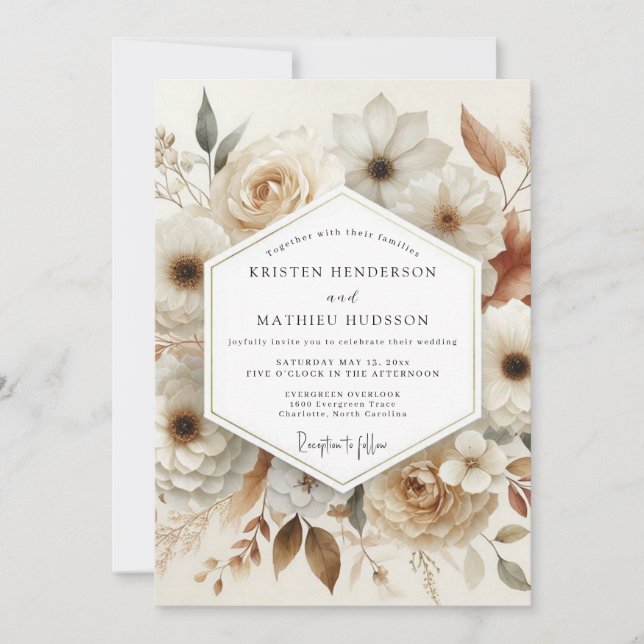Convite Casamento Romance Florada de Creme (Frente)