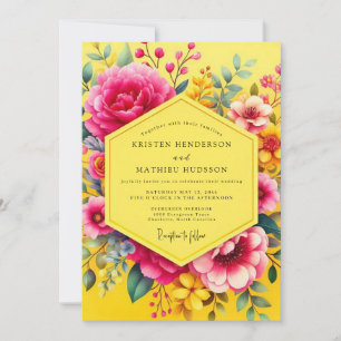 Convite Casamento Romance Floral Amarelo