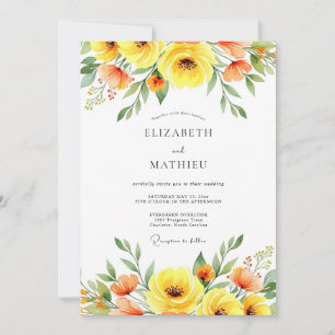 Convite Casamento Romance Floral Amarelo