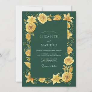 Convite Casamento Romance Floral Amarelo Dourado