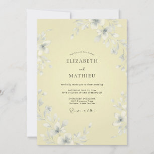 Convite Casamento Romance Floral Amarelo Pálido