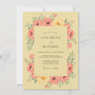 Convite Casamento Romance Floral Amarelo Pêssego