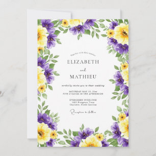 Convite Casamento Romance Floral Amarelo Roxo