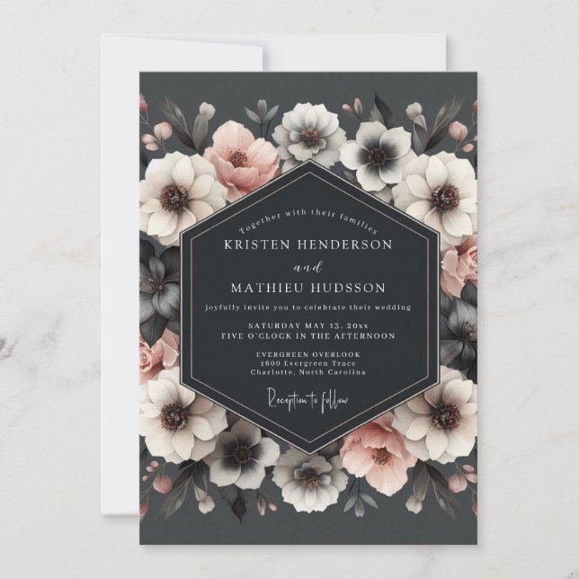 Convite Casamento Romance Floral Ameixa (Frente)