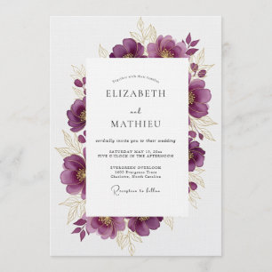 Convite Casamento Romance Floral Ameixa