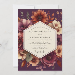 Convite Casamento Romance Floral Ameixa Moody