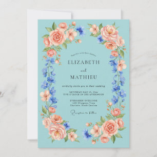 Convite Casamento Romance Floral Aquamarine de Pêssego