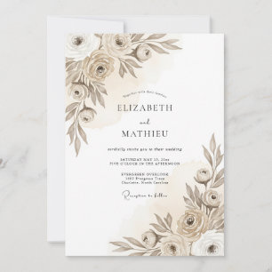 Convite Casamento Romance Floral Artístico Bege