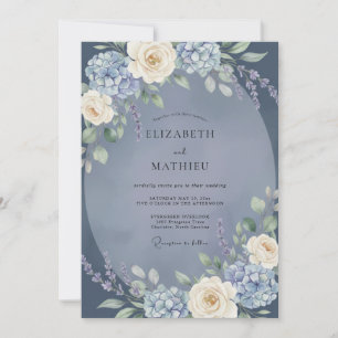 Convite Casamento Romance Floral Azul