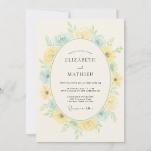 Convite Casamento Romance Floral Azul Amarelo