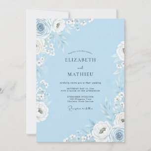 Convite Casamento Romance Floral Azul Céu