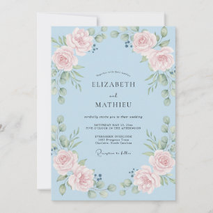 Convite Casamento Romance Floral Azul Claro