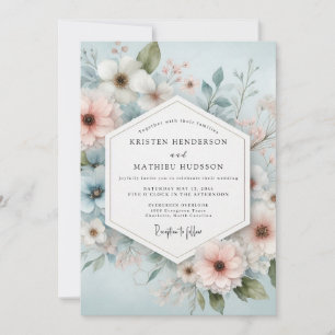 Convite Casamento Romance Floral Azul Claro