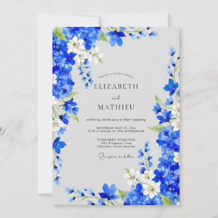 Convite Casamento Romance Floral Azul Cobalto