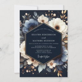 Convite Casamento Romance Floral Azul Marinho