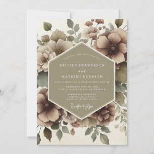 Convite Casamento Romance Floral Bege