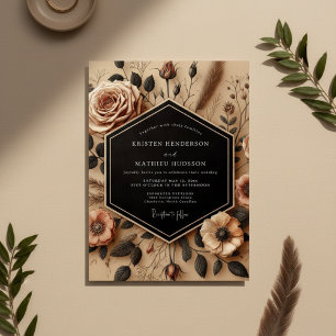 Convite Casamento Romance Floral Bege Outono