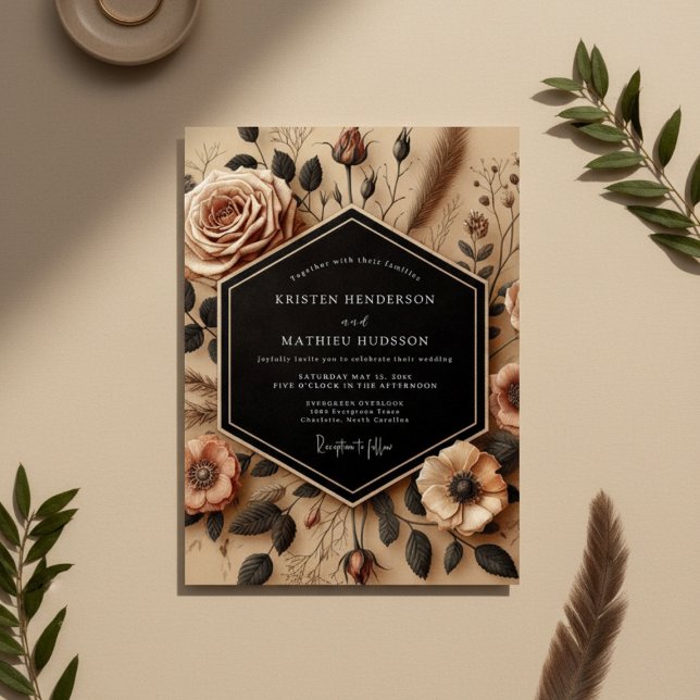 Convite Casamento Romance Floral Bege Outono (Criador carregado)