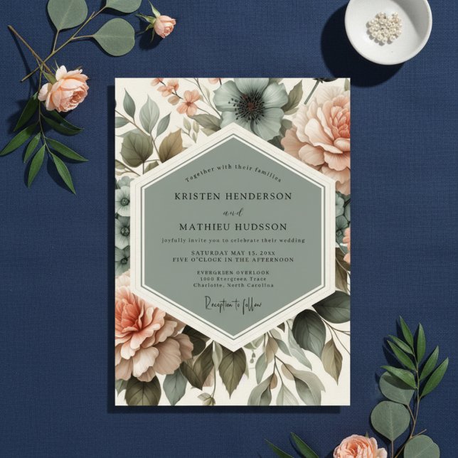Convite Casamento Romance Floral Bloom Salvia (Criador carregado)