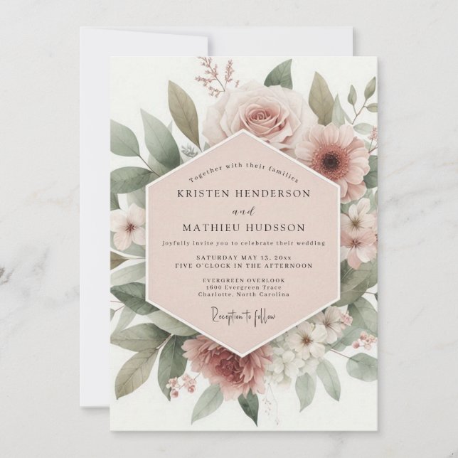 Convite Casamento Romance Floral Blush (Frente)