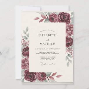 Convite Casamento Romance Floral Borgonha