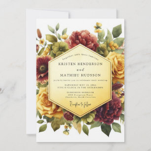 Convite Casamento Romance Floral Borgonha