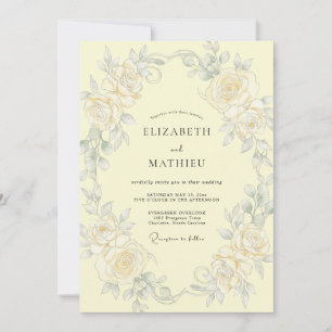 Convite Casamento Romance Floral Botânico Creme