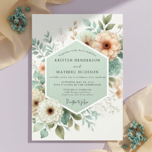 Convite Casamento Romance Floral Botânico Creme