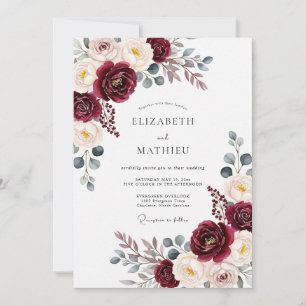 Convite Casamento Romance Floral Burgundy Pintura