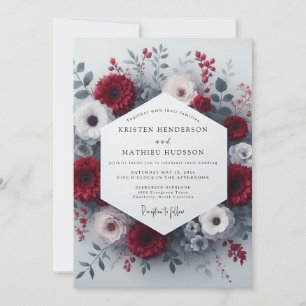 Convite Casamento Romance Floral Carmesim