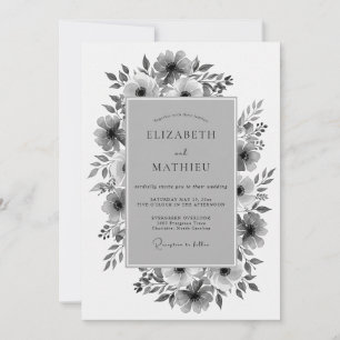 Convite Casamento Romance Floral Carvão