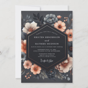 Convite Casamento Romance Floral Carvão