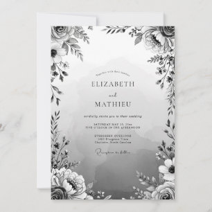 Convite Casamento Romance Floral Cinza