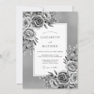 Convite Casamento Romance Floral Cinza Pintura
