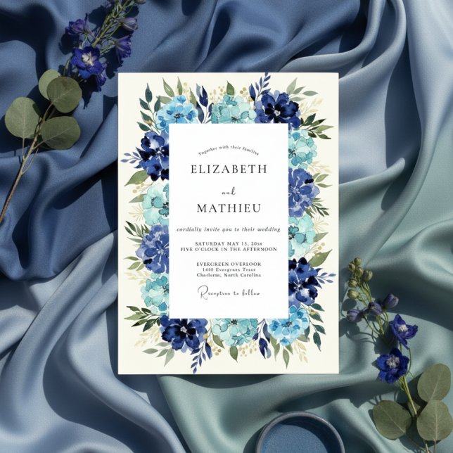 Convite Casamento Romance Floral Cobalt Luxuriante (Criador carregado)