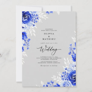 Convite Casamento Romance Floral Cobalto