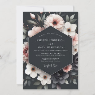 Convite Casamento Romance Floral com Beijo de Carvão
