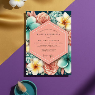 Convite Casamento Romance Floral Coral