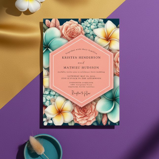 Convite Casamento Romance Floral Coral (Criador carregado)