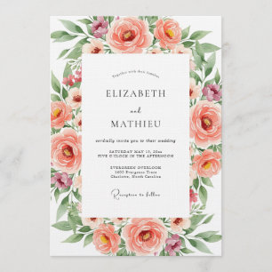 Convite Casamento Romance Floral Coral