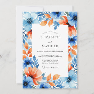 Convite Casamento Romance Floral Coral Azul