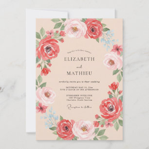 Convite Casamento Romance Floral Coral Vibrante