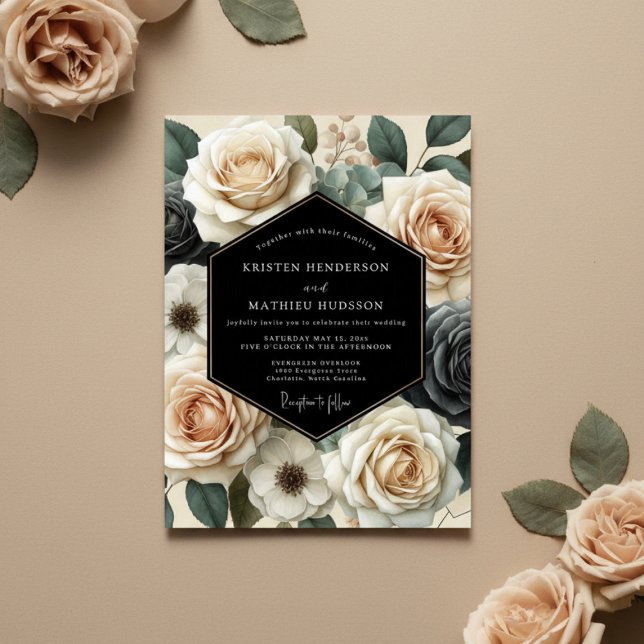 Convite Casamento Romance Floral Creme (Criador carregado)